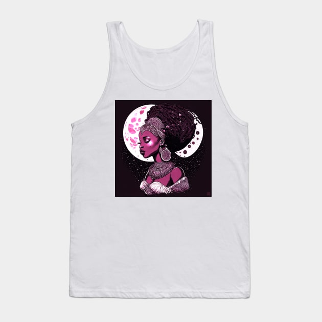 [AI Art] Lunar Lady, Line Art Style Tank Top by Sissely